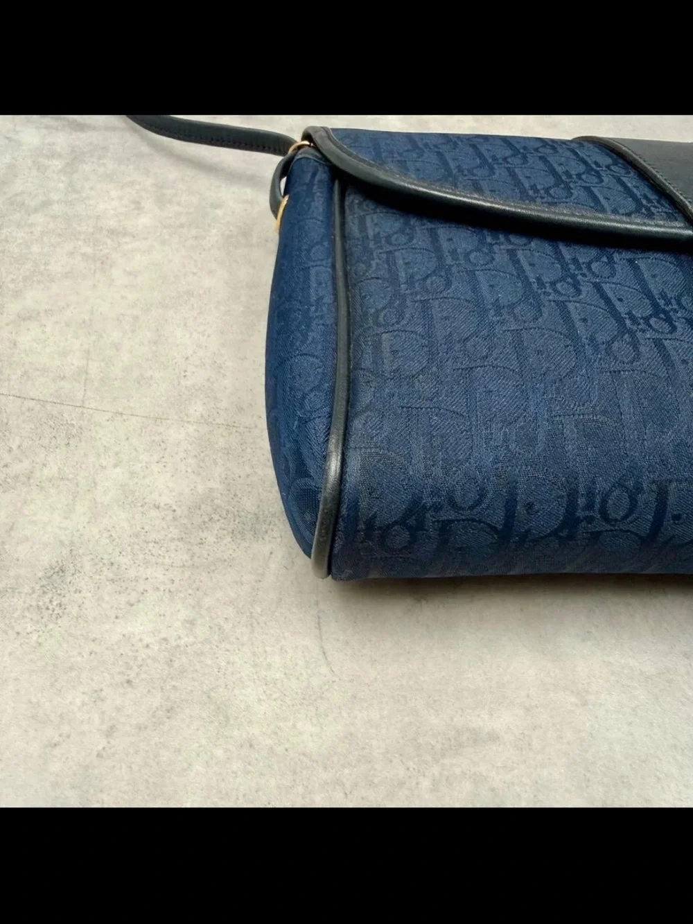 Dior Navy Monogram Shoulder Bag with Gold-Tone Logo